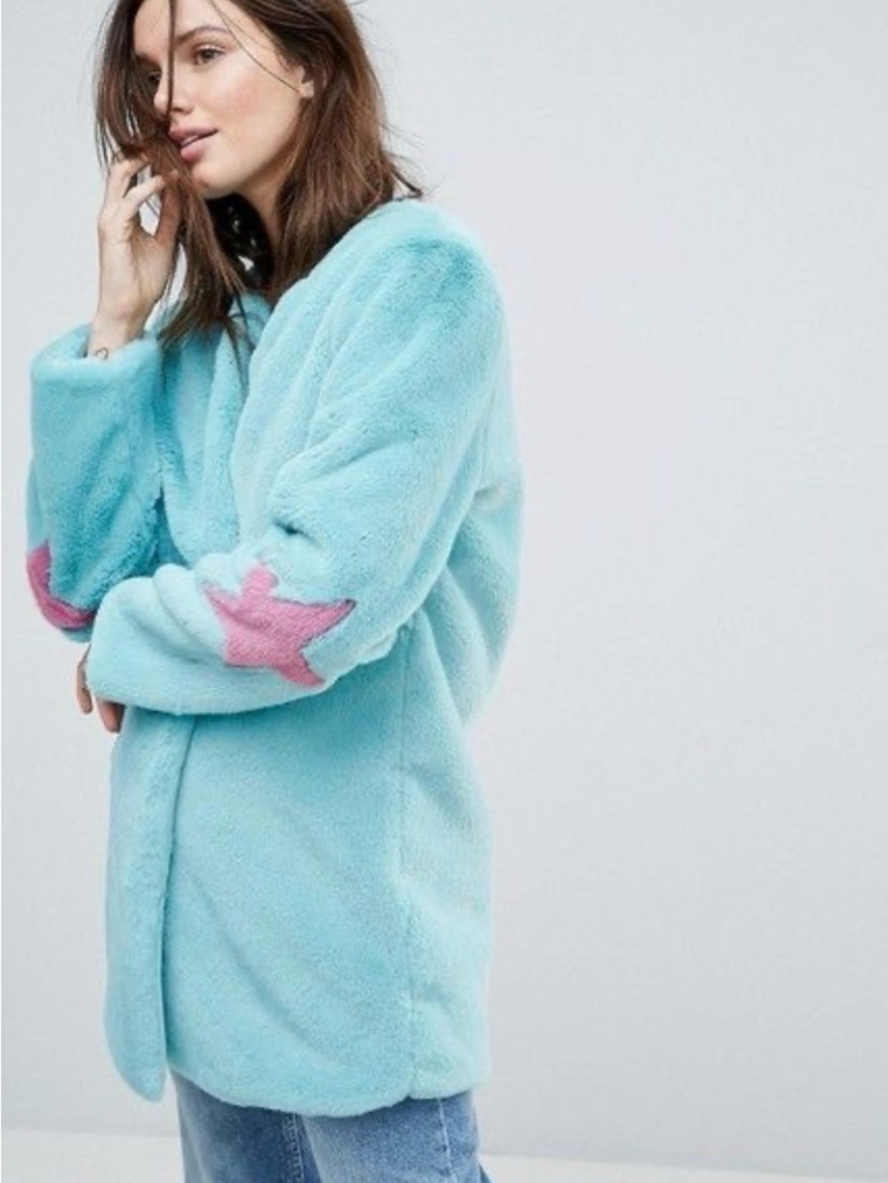 Kayley Plush Aqua Faux-Fur Coat - Picture 6 of 6